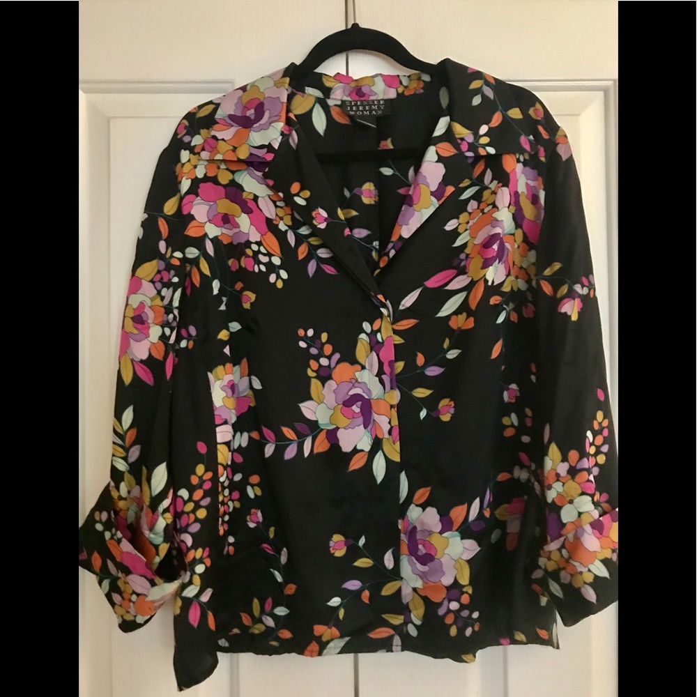 💯 % Silk Colorful Blouse by Arden B. (1X)